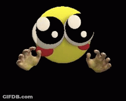 A Yellow Stuffed Animal With Big Eyes Is Covering Its Mouth GIF