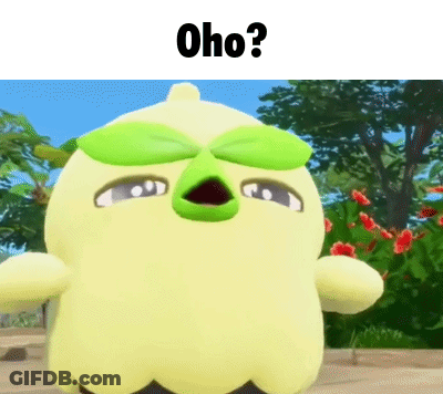 Yellow Stuffed Animal With Green Leaves And Oho Above GIF