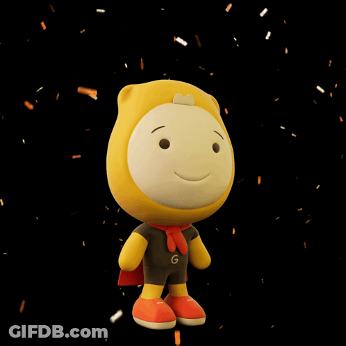 A Yellow Stuffed Animal With The Word Surprised Behind It GIF
