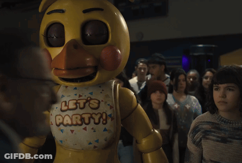 A Yellow Stuffed Animal With The Words Let 'S Party On Its Chest GIF
