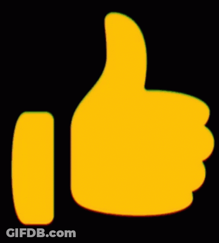 A Yellow Thumbs Up On A Black Background With Green And Red Shadows GIF