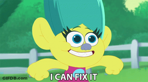 A Yellow Troll With Blue Hair Says " I Can Fix It " GIF