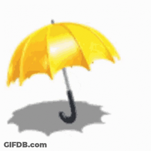 A Yellow Umbrella With A Black Handle Is Sitting In A Puddle Of Water GIF