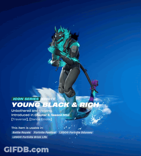A Young Black And Rich Icon Series Emote Is Displayed On A Blue Background GIF