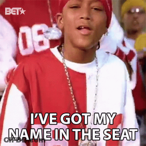 A Young Boy In A Red And White Striped Shirt Says I 'Ve Got My Name In The Seat . GIF