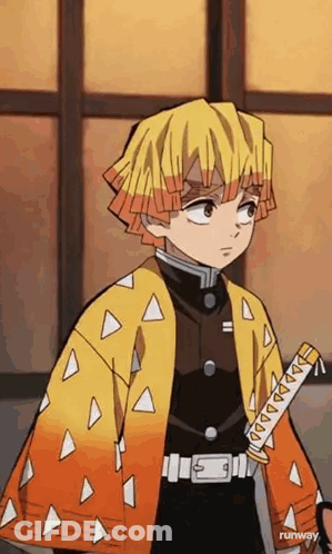 A Young Boy In A Yellow Coat Is Holding A Sword . GIF