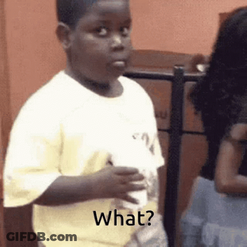A Young Boy In A Yellow Shirt Is Holding A Cup And Asking What ? GIF