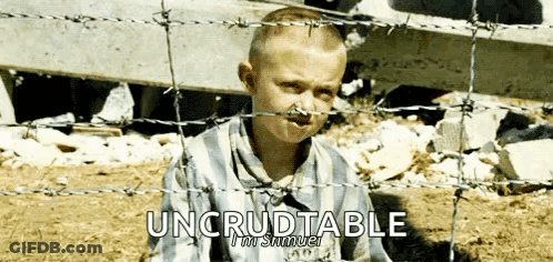 A Young Boy Is Behind Barbed Wire With The Words Uncrudtable I 'M Samuel GIF