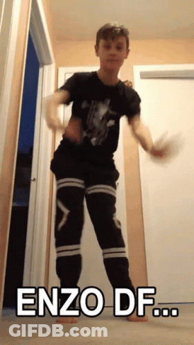 A Young Boy Is Dancing With The Words Enzo Df Written On The Bottom GIF