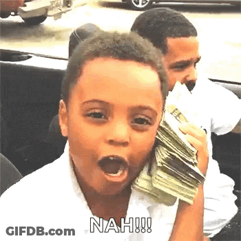 A Young Boy Is Holding A Large Stack Of Money In His Hand . GIF