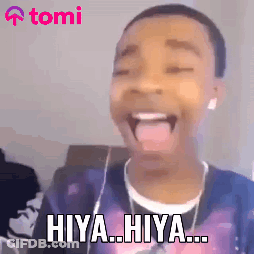 A Young Boy Is Making A Funny Face And Says Hiya Hiya ... GIF