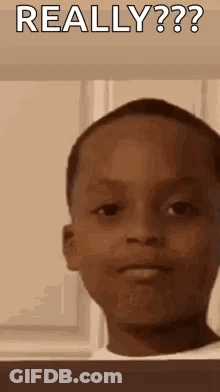 A Young Boy Is Making A Funny Face And Says `` Really '' . GIF