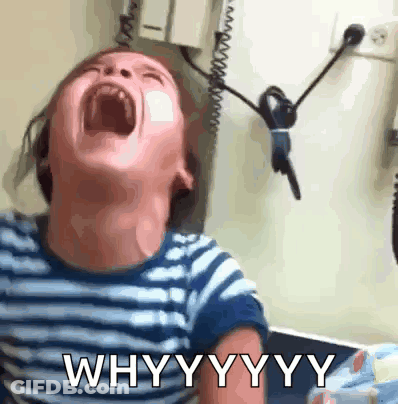 A Young Boy Is Screaming With His Mouth Wide Open And The Words Why Yy Yy Yy Written On The Bottom GIF