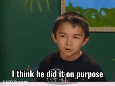 A Young Boy Is Sitting At A Table And Says I Think He Did It On Purpose GIF