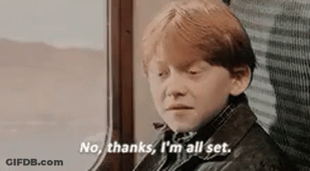 A Young Boy Is Sitting On A Train And Saying No Thanks , I 'M All Set . GIF