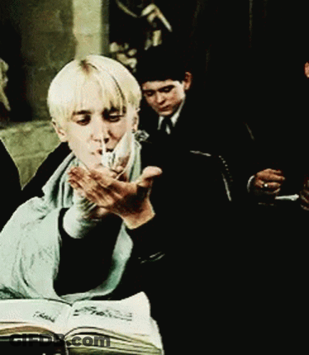 A Young Boy Is Smoking A Cigarette While Sitting In Front Of A Book GIF