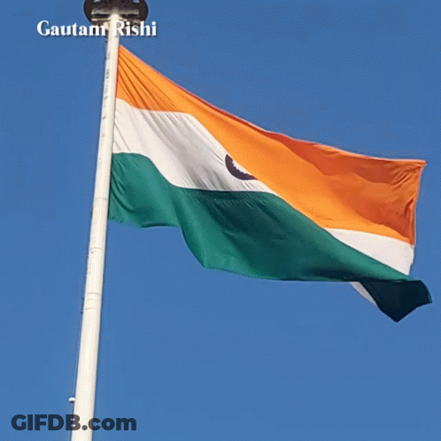 A Young Boy Salutes In Front Of A Flag And The Name Gautam Rishi GIF