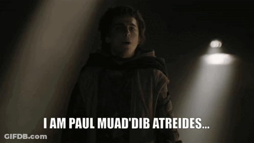A Young Boy Says I Am Paul Muad 'Dib Atreides In A Dark Room GIF