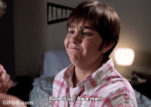 A Young Boy Says " Suck It Up Be A Man " GIF