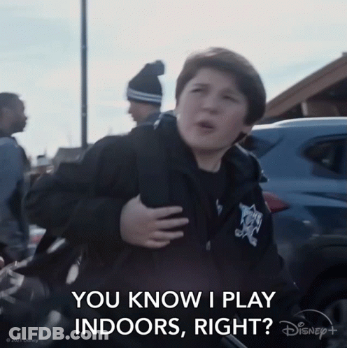 A Young Boy Says " You Know I Play Indoors Right ? " GIF