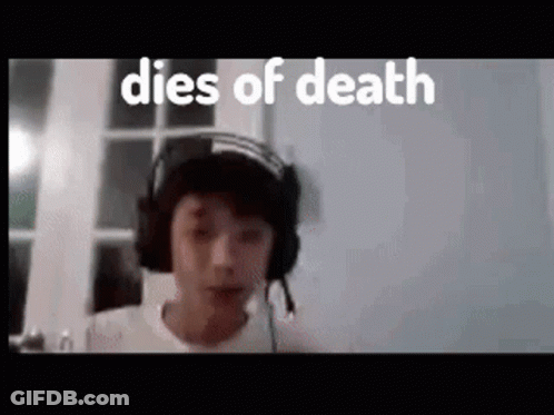 A Young Boy Wearing Headphones And A Hat With The Words `` Dies Of Death '' Behind Him . GIF