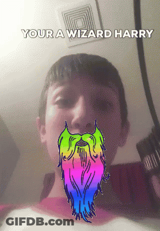 A Young Boy With A Rainbow Colored Beard And The Words Your A Wizard Harry GIF