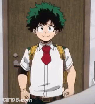A Young Boy With Green Hair Is Standing In Front Of A Door Wearing A White Shirt And Red Tie . GIF