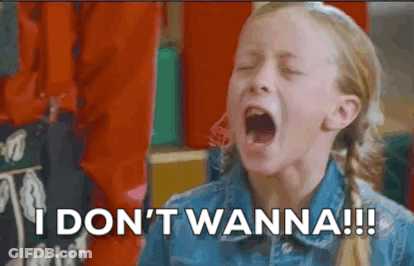 A Young Girl Is Screaming With Her Mouth Open And The Words `` I Do N't Wanna '' Written On The Screen . GIF