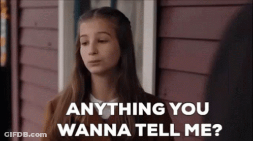 A Young Girl Is Sitting On A Porch Talking To A Man . GIF