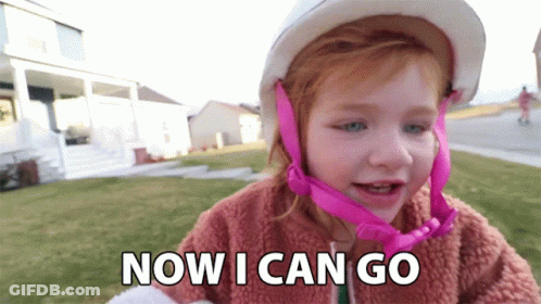 A Young Girl Wearing A Helmet Says Now I Can Go GIF