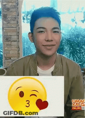 A Young Man Behind A Smiley Face That Says 3 On It GIF