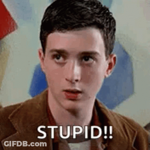 A Young Man In A Brown Jacket Is Looking At The Camera And Saying Stupid . GIF