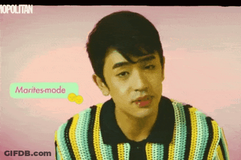 A Young Man In A Striped Sweater Says Marites-Mode On A Pink Background GIF