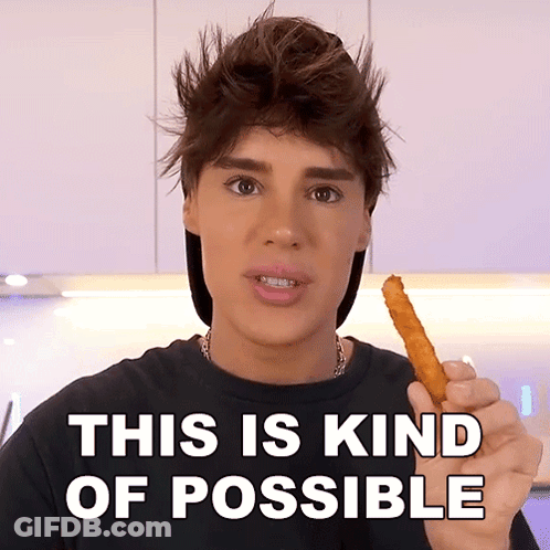 A Young Man Is Holding A Fried Chicken Stick With The Words This Is Kind Of Possible Above Him GIF