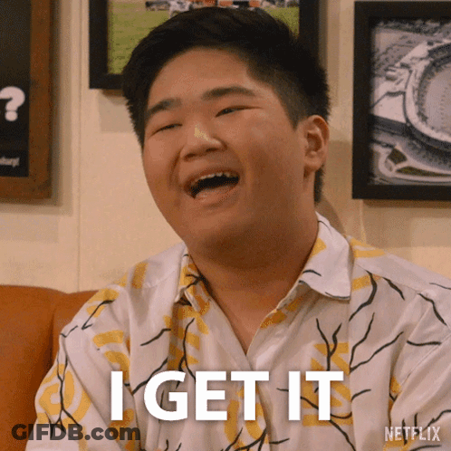 A Young Man Is Laughing With The Words I Get It Below Him GIF