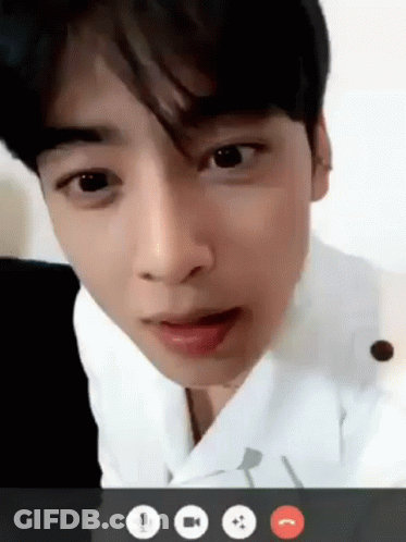 A Young Man Is Talking On A Video Call With A Microphone . GIF