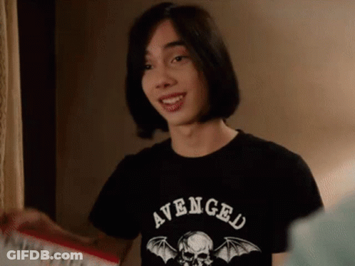 A Young Man Is Wearing An Avenged Shirt GIF