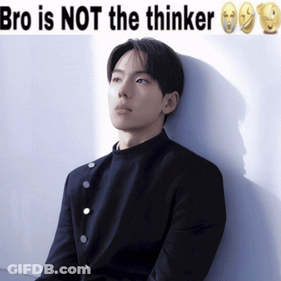 A Young Man Leaning Against A Wall With The Words Bro Is Not The Thinker Above Him GIF