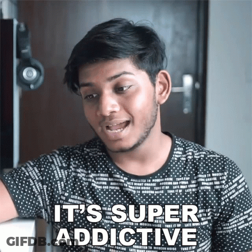 A Young Man Says It 'S Super Addictive While Wearing A Black Shirt GIF