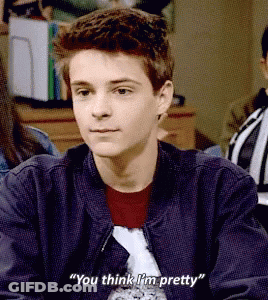 A Young Man Says " You Think I 'M Pretty " In A Classroom GIF