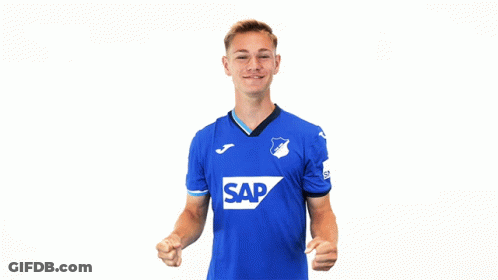 A Young Man Wearing A Blue Shirt With The Word Sap On It GIF