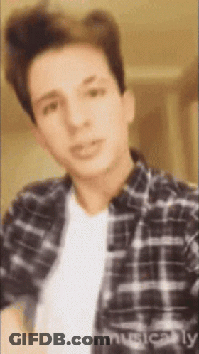 A Young Man Wearing A Plaid Shirt And A White Shirt . GIF