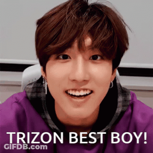 A Young Man Wearing A Purple Shirt Is Smiling And Says Trizon Best Boy ! GIF