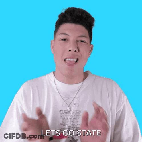 A Young Man Wearing A White Shirt That Says Lets Go State GIF
