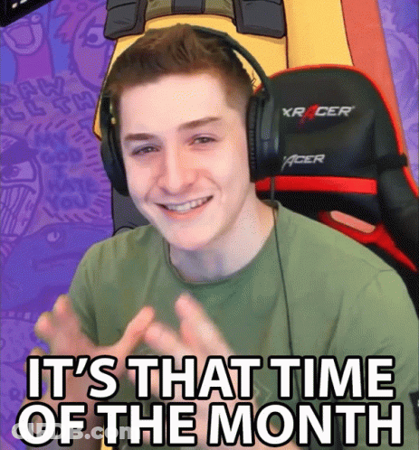 A Young Man Wearing Headphones With The Words It 'S That Time Of The Month GIF