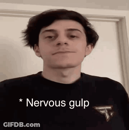 A Young Man With A Nervous Gulp On His Shirt GIF