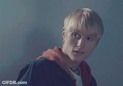 A Young Man With Blonde Hair Wearing A Red Hoodie GIF
