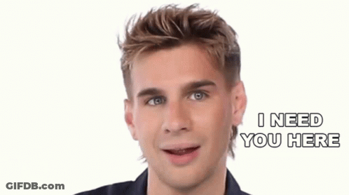 A Young Man With Braces On His Teeth Says " I Need You Here " GIF