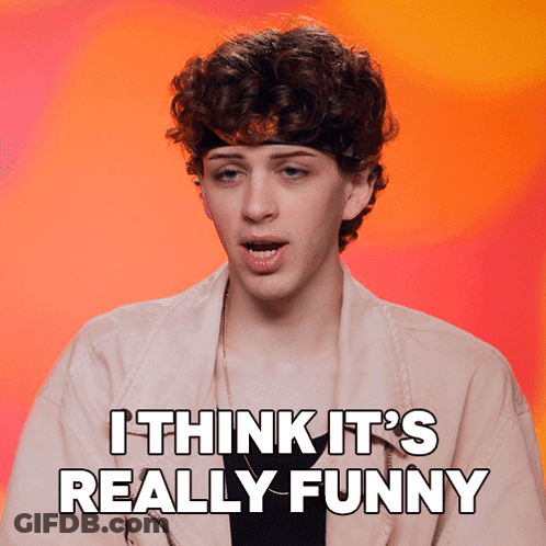 A Young Man With Curly Hair Says " I Think It 'S Really Funny " While Wearing A Headband GIF