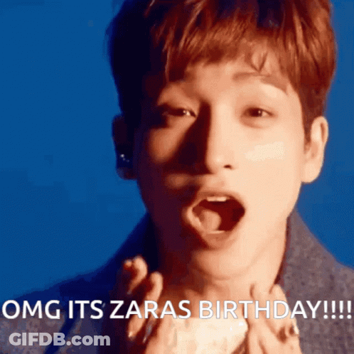 A Young Man With His Mouth Open And The Words Omg Its Zara 'S Birthday GIF